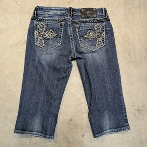 Miss Me Cropped Jeans Women's 29 Embroidered Cross Denim Blue